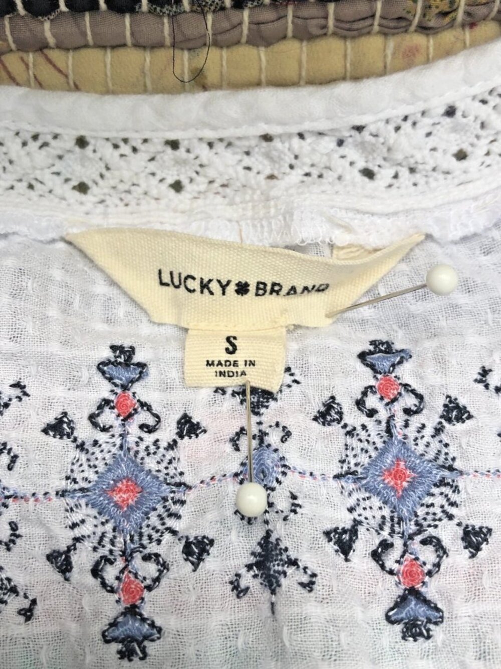 Lucky Brand Womens Sleeveless Boho Peasant Top White Embroidered Crochet Size S - Picture 9 of 10